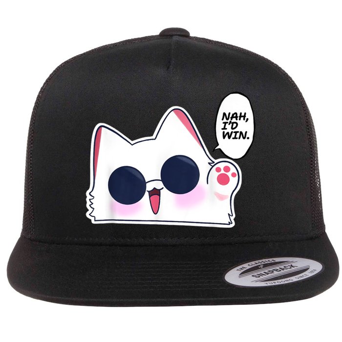 Cute Funny Cat Anime Meme Nah Id Win Gojo Cat Flat Bill Trucker Hat