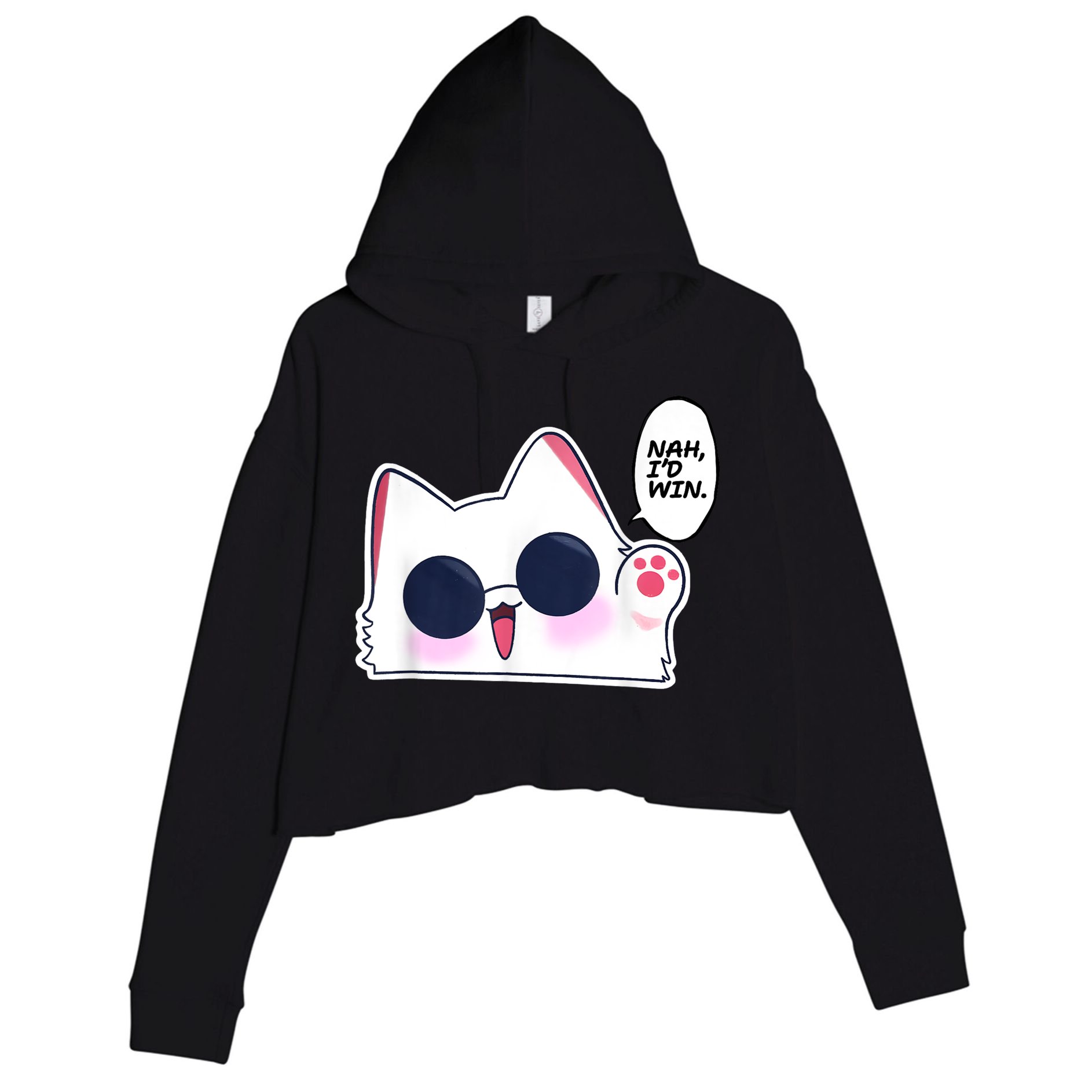 Cute Funny Cat Anime Meme Nah Id Win Gojo Cat Crop Fleece Hoodie