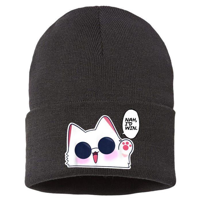 Cute Funny Cat Anime Meme Nah Id Win Gojo Cat Sustainable Knit Beanie