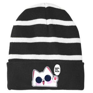 Cute Funny Cat Anime Meme Nah Id Win Gojo Cat Striped Beanie with Solid Band