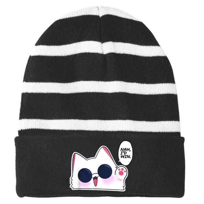 Cute Funny Cat Anime Meme Nah Id Win Gojo Cat Striped Beanie with Solid Band