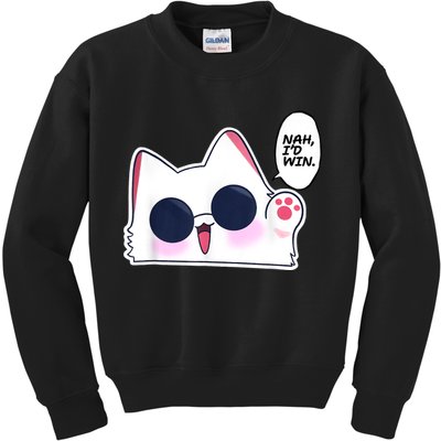 Cute Funny Cat Anime Meme Nah Id Win Gojo Cat Kids Sweatshirt