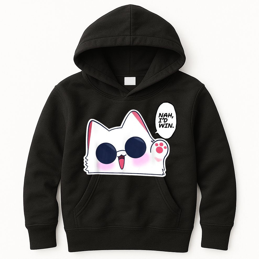 Cute Funny Cat Anime Meme Nah Id Win Gojo Cat Kids Hoodie