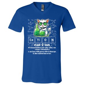 Cation Funny Chemistry Cat Humor Science Chemistry Teacher Gift V-Neck T-Shirt