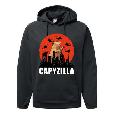 Capybara Funny Capybara Rodent Capyzilla Funny Performance Fleece Hoodie