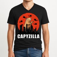 Capybara Funny Capybara Rodent Capyzilla Funny V-Neck T-Shirt