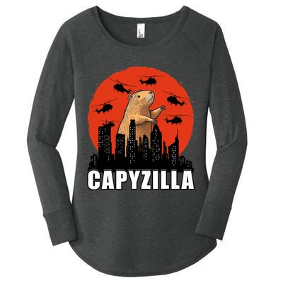 Capybara Funny Capybara Rodent Capyzilla Funny Women's Perfect Tri Tunic Long Sleeve Shirt