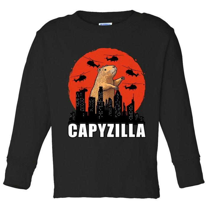 Capybara Funny Capybara Rodent Capyzilla Funny Toddler Long Sleeve Shirt
