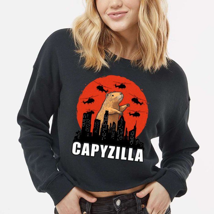 Capybara Funny Capybara Rodent Capyzilla Funny Cropped Pullover Crew