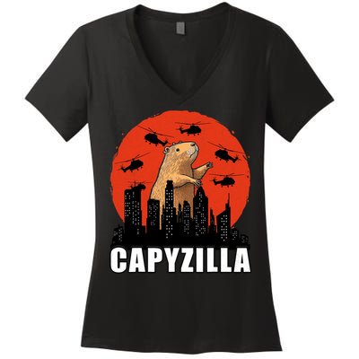 Capybara Funny Capybara Rodent Capyzilla Funny Women's V-Neck T-Shirt