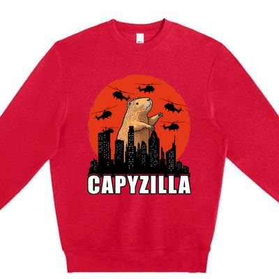 Capybara Funny Capybara Rodent Capyzilla Funny Premium Crewneck Sweatshirt