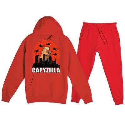 Capybara Funny Capybara Rodent Capyzilla Funny Premium Hooded Sweatsuit Set