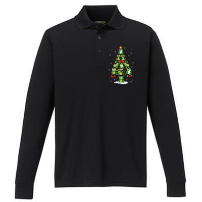 Cute Frog Christmas Tree Gift Decor Xmas Tree Premium Performance Long Sleeve Polo