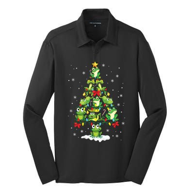 Cute Frog Christmas Tree Gift Decor Xmas Tree Premium Silk Touch Performance Long Sleeve Polo