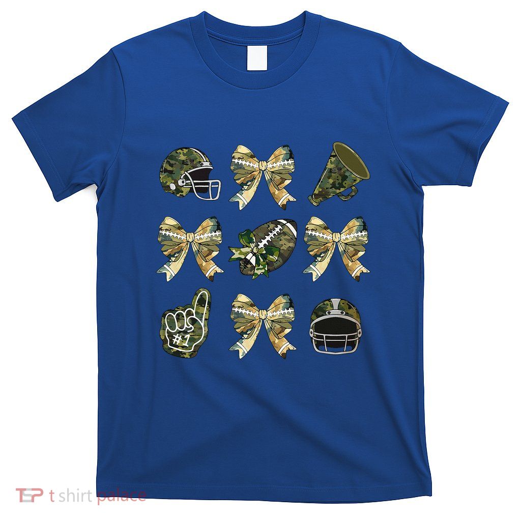 Camo Football Coquette Bow Football Mom Game Day T-Shirt