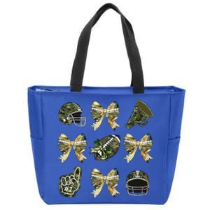 Camo Football Coquette Bow Football Mom Game Day Zip Tote Bag