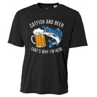 Catfish Fishing Catfish & Beer ThatS Why IM Here Flathead Cooling Performance Crew T-Shirt