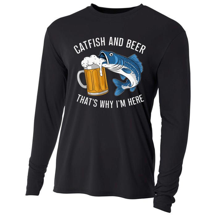 Catfish Fishing Catfish & Beer ThatS Why IM Here Flathead Cooling Performance Long Sleeve Crew