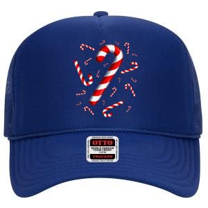 Christmas Flying Candy Cane Lover Taster Red And White Woman High Crown Mesh Back Trucker Hat