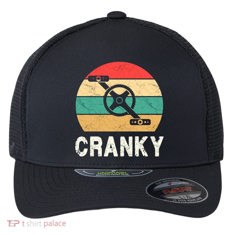 Cranky Funny Cyclist Retro Distressed Look Flexfit Unipanel Trucker Cap