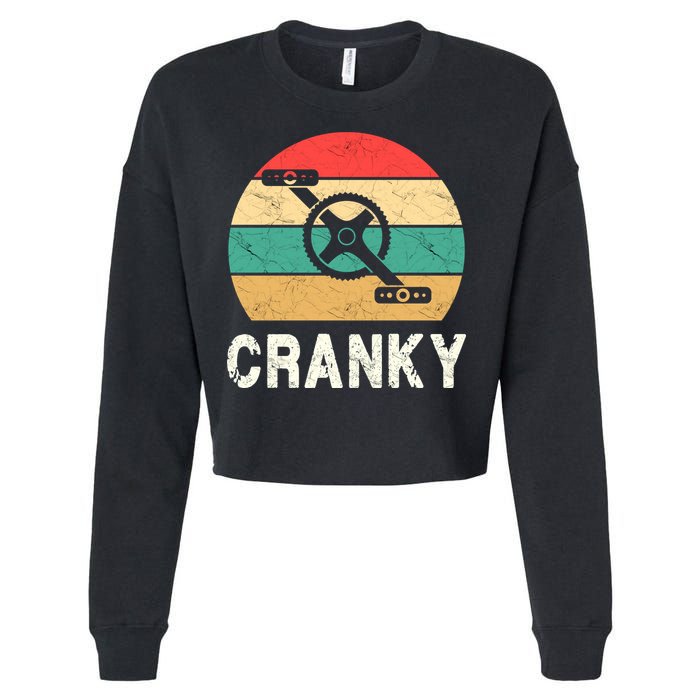 Cranky Funny Cyclist Retro Distressed Look Cropped Pullover Crew