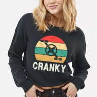 Cranky Funny Cyclist Retro Distressed Look Cropped Pullover Crew