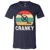 Cranky Funny Cyclist Retro Distressed Look V-Neck T-Shirt