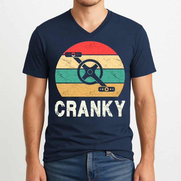 Cranky Funny Cyclist Retro Distressed Look V-Neck T-Shirt