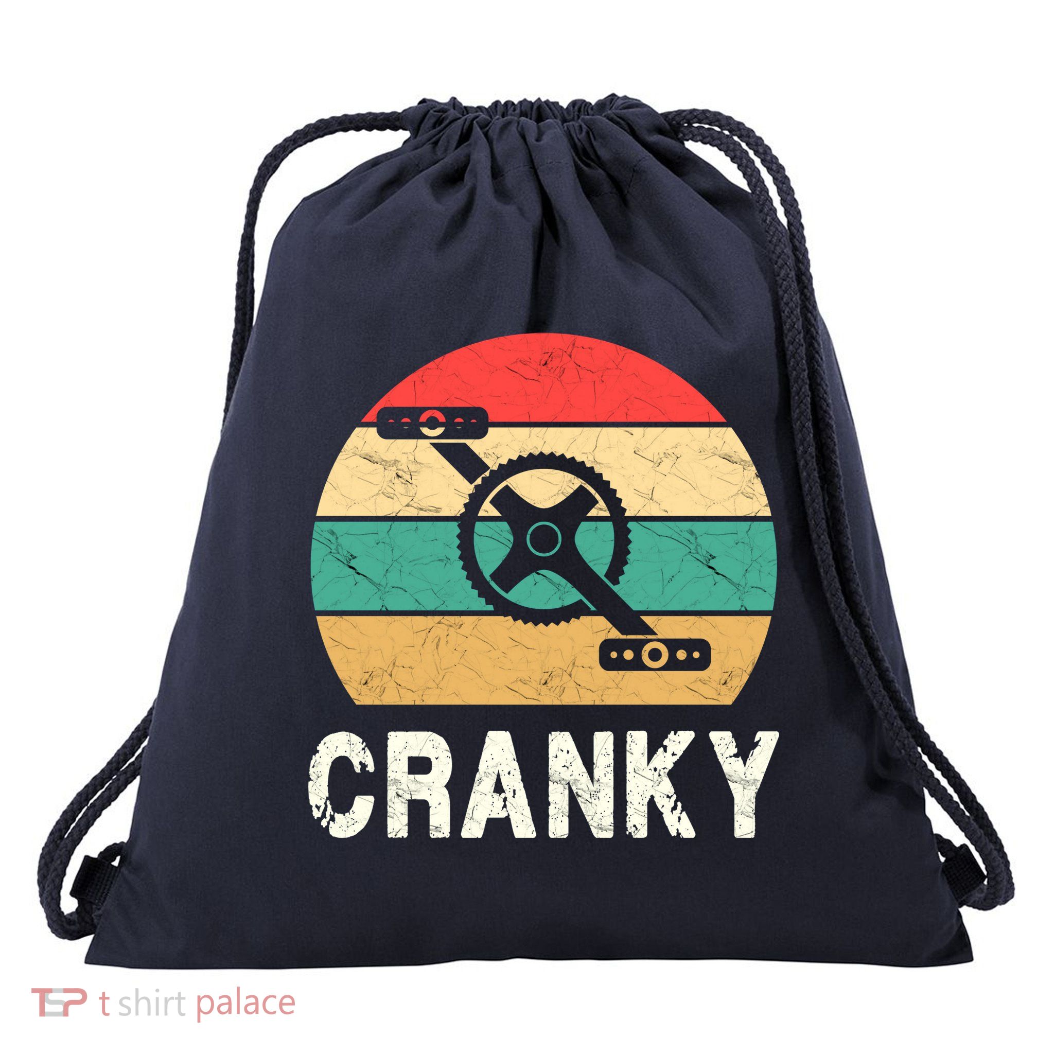 Cranky Funny Cyclist Retro Distressed Look Drawstring Bag