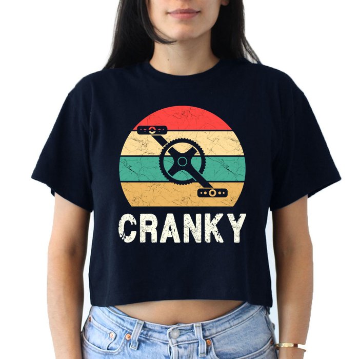 Cranky Funny Cyclist Retro Distressed Look Crop Top