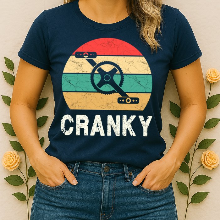 Cranky Funny Cyclist Retro Distressed Look Womens T-Shirt