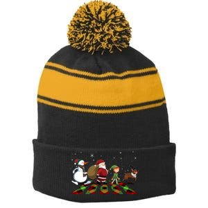 Cute Funny Christmas Road Frosty Santa Elf Reindeer Stripe Pom Pom Beanie