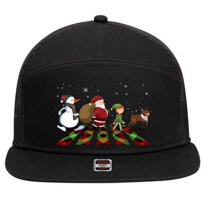 Cute Funny Christmas Road Frosty Santa Elf Reindeer 7 Panel Mesh Trucker Snapback Hat