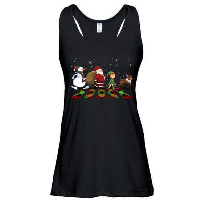 Cute Funny Christmas Road Frosty Santa Elf Reindeer Ladies Essential Flowy Tank