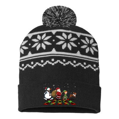 Cute Funny Christmas Road Frosty Santa Elf Reindeer USA-Made Snowflake Beanie