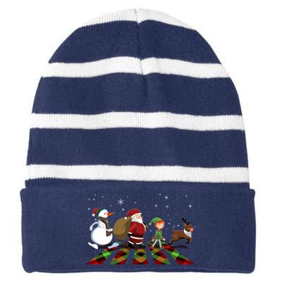 Cute Funny Christmas Road Frosty Santa Elf Reindeer Striped Beanie with Solid Band