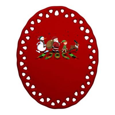 Cute Funny Christmas Road Frosty Santa Elf Reindeer Ceramic Oval Ornament