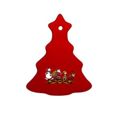 Cute Funny Christmas Road Frosty Santa Elf Reindeer Ceramic Tree Ornament