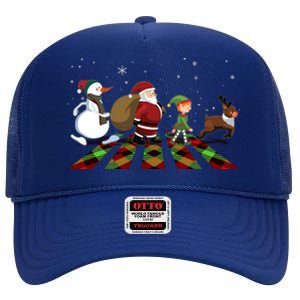 Cute Funny Christmas Road Frosty Santa Elf Reindeer High Crown Mesh Back Trucker Hat