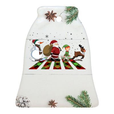 Cute Funny Christmas Road Frosty Santa Elf Reindeer Ceramic Bell Ornament