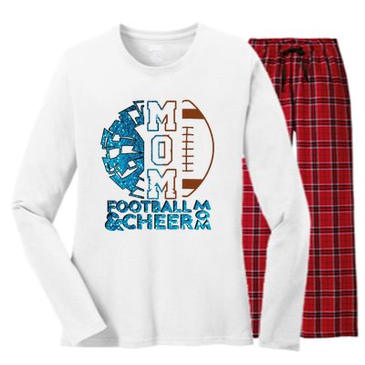 Cheer Football Cheerleading Mom Of Both Messy Bun Women's Long Sleeve Flannel Pajama Set 