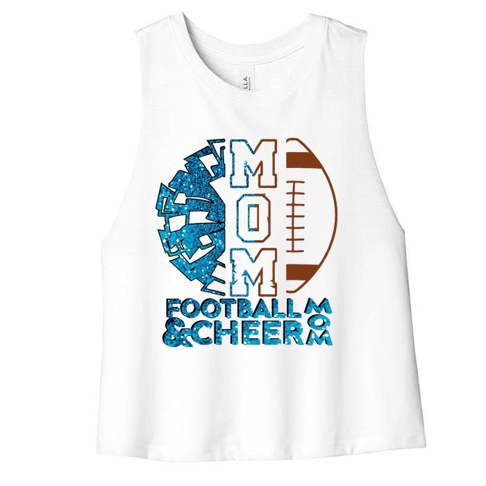 Cheer Football Cheerleading Mom Of Both Messy Bun Women's Racerback Cropped Tank