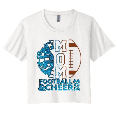 Cheer Football Cheerleading Mom Of Both Messy Bun Women's Crop Top Tee