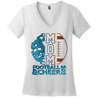 Cheer Football Cheerleading Mom Of Both Messy Bun Women's V-Neck T-Shirt