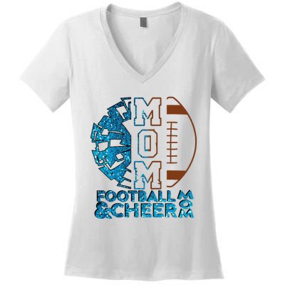 Cheer Football Cheerleading Mom Of Both Messy Bun Women's V-Neck T-Shirt