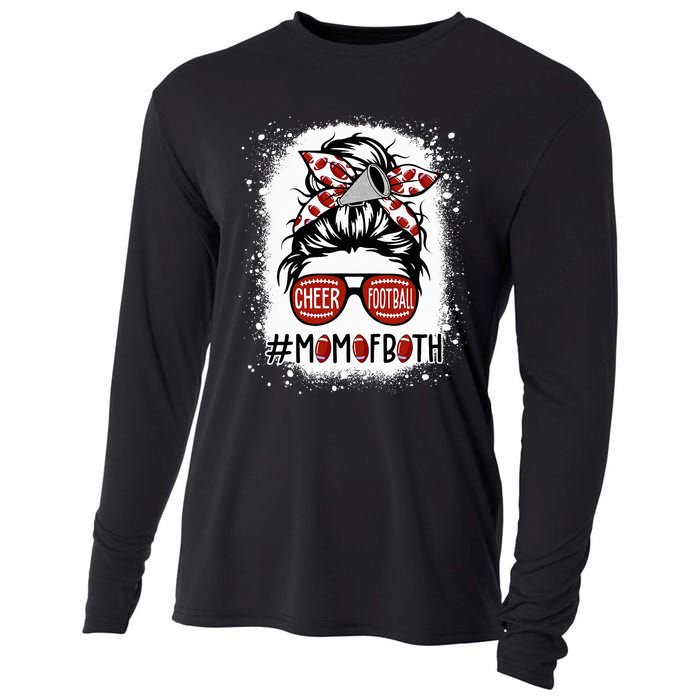 Cheer Football Cheerleading Mom Of Both Messy Hair Bun Cooling Performance Long Sleeve Crew