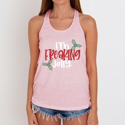 Cute Funny Christmas Gift IM Freaking Jolly Sarcastic Funny Gift Women's Knotted Racerback Tank