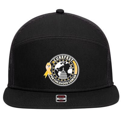 Curefest For Childhood Cancer Awareness Emblem 7 Panel Mesh Trucker Snapback Hat
