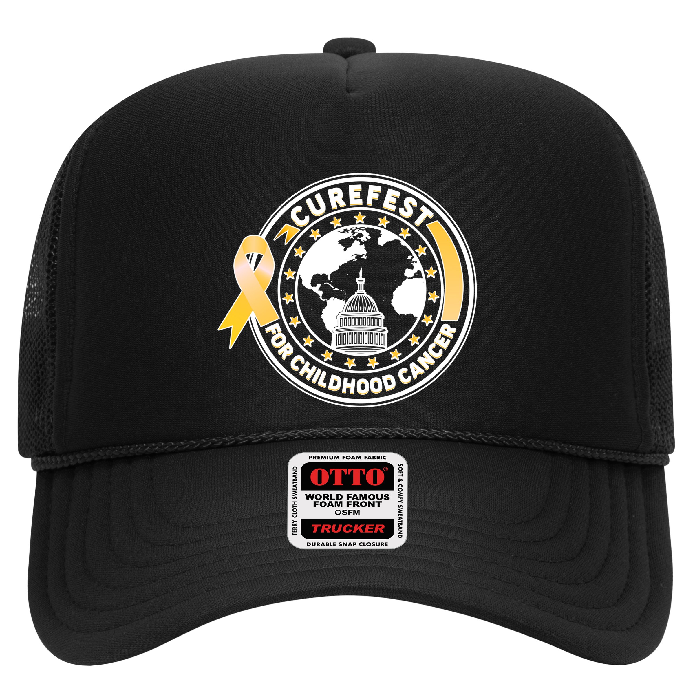 Curefest For Childhood Cancer Awareness Emblem Trucker Hat