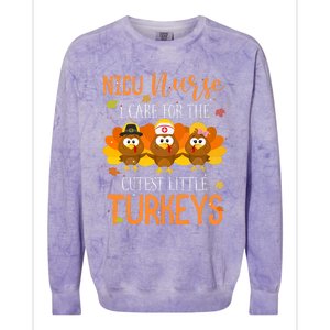 Care For Cutest Turkeys Thanksgiving Nicu Nurse Scrub Tops Colorblast Crewneck Sweatshirt